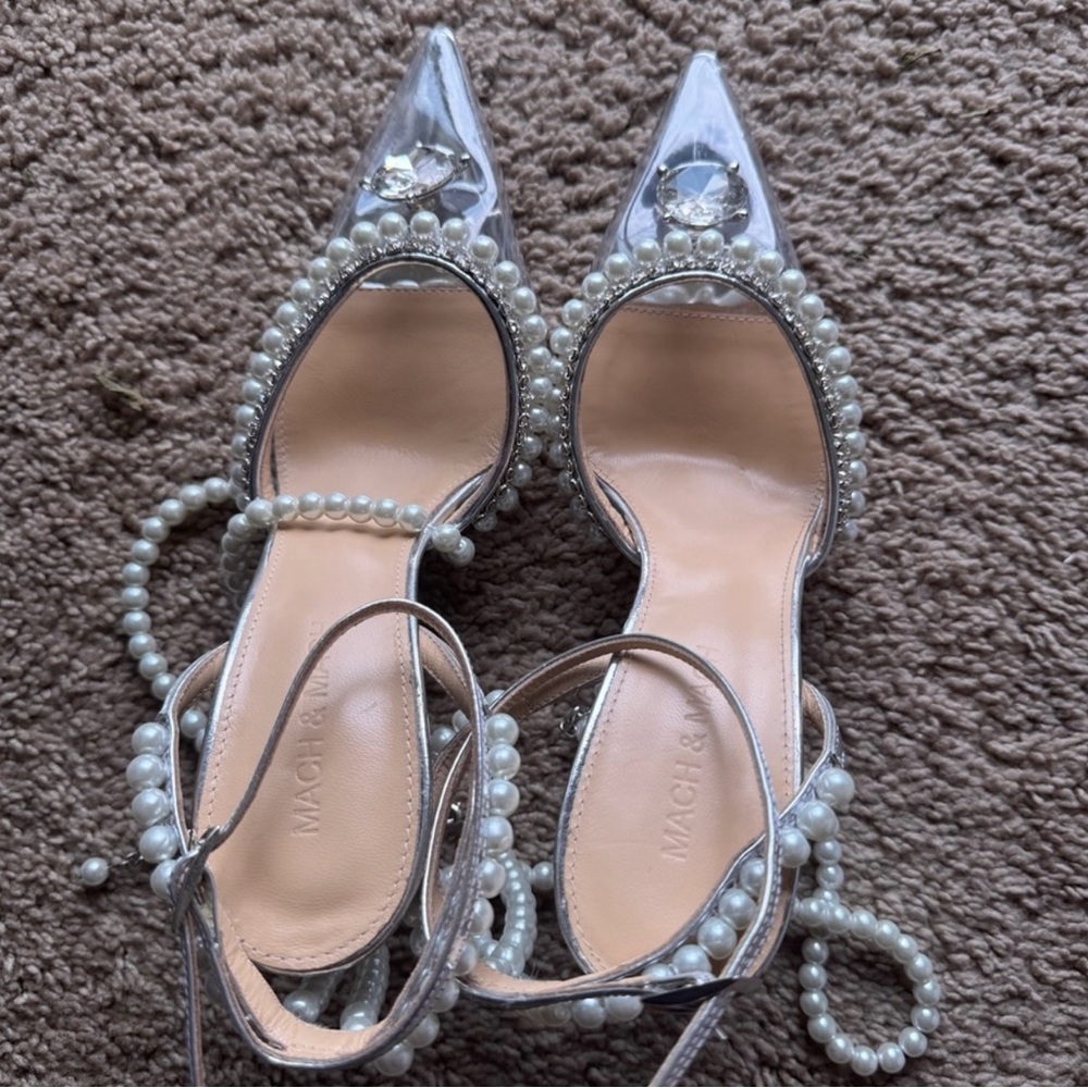 MACH & MACH Diamond Of Elizabeth PVC Embellished High-Heel Pumps Silver Size 7